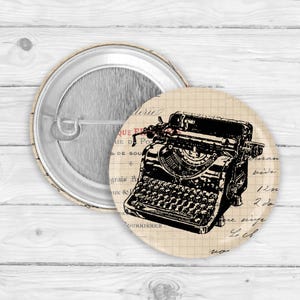 Vintage Typewriter Pinback Button or Magnet – Retro Writer Gift, Literary Badge, Book Lover Accessory, Author Aesthetic