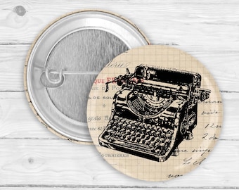 Vintage Typewriter Pinback Button or Magnet – Retro Writer Gift, Literary Badge, Book Lover Accessory, Author Aesthetic