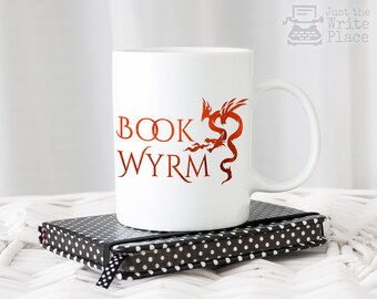 Writer Mug - Red Book Wyrm Dragon Mug - Writer - Reader - Author - Book Worm - Gift
