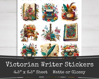 Victorian Writer Sticker Sheet, Typewriter Stickers, Bullet Journal, Notebook or Laptop Stickers, Bookish, Literature, Author Writing Gift