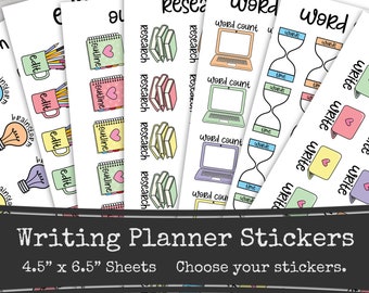 Writing Planner Stickers, Author Novel Planning, Printed Sticker Sheets, Writer Stickers, Word Count, Word Sprint,