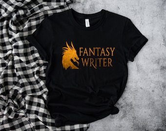 Fantasy Writer Gold Dragon Author Novelist Unisex T Shirt, Nanowrimo, Gifts for Authors, Gift Ideas for Writers, Presents for Writers