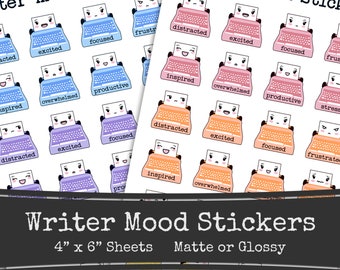 Writer Mood Stickers, Mood Tracker, Novel Planning, Functional Stickers, Stickers for Writing, Author Stickers, Typewriter, Printed Sheets