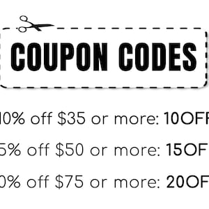 Puede incluir: Un gr&aacute;fico de c&oacute;digo de cup&oacute;n con un par de tijeras y el texto "COUPON CODES". El gr&aacute;fico enumera tres c&oacute;digos de descuento: 10% de descuento en &euro;35 o m&aacute;s: 10OFF, 15% de descuento en &euro;50 o m&aacute;s: 15OFF y 20% de descuento en &euro;75 o m&aacute;s: 20OFF.