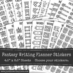 Fantasy Writing Planner Stickers, Author Novel Planning, Printed Sticker Sheets, Writer Stickers, Word Count, Word Sprint, Worldbuilding