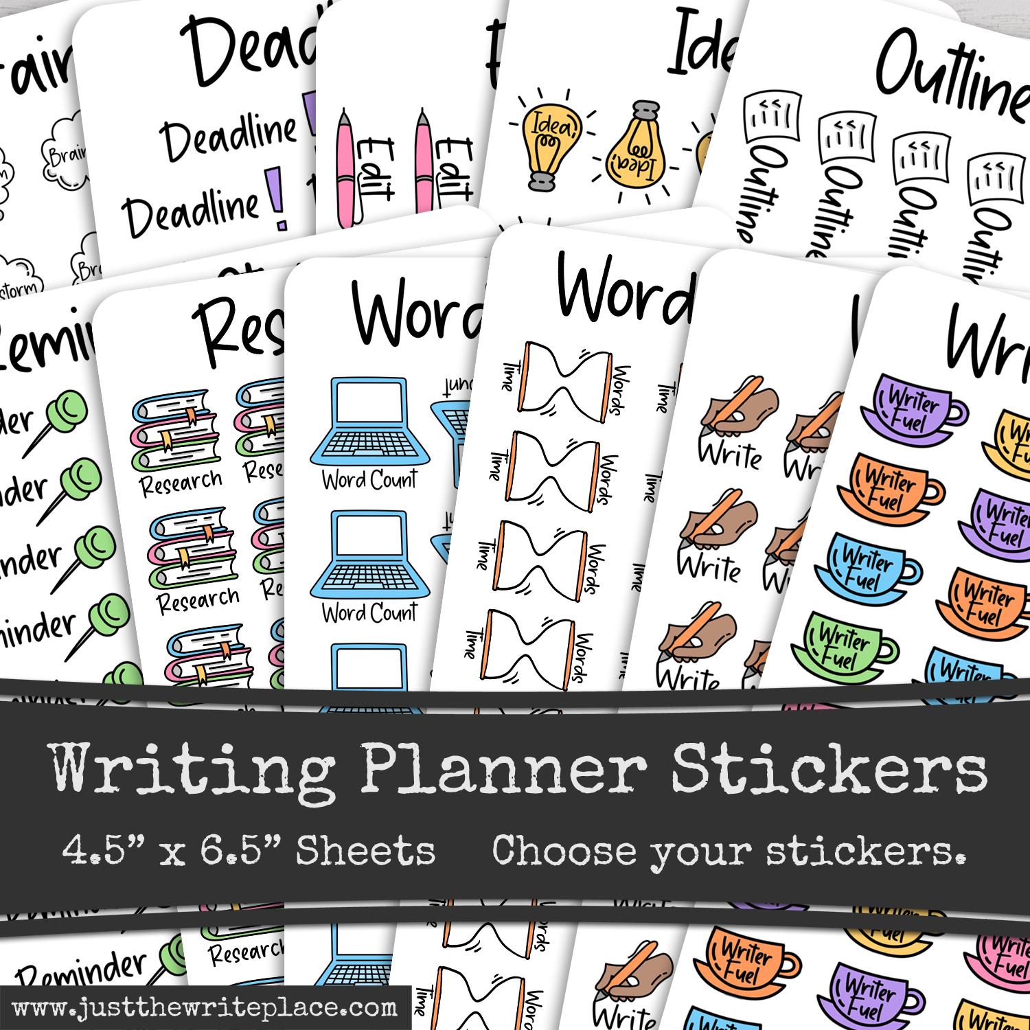 Page Writing Sticker Pastel Writing Planner Stickers, Author Novel Planning, Printed Sticker ...