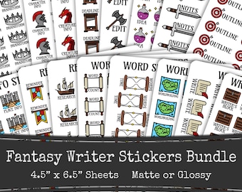 Fantasy Writer Sticker Bundle, Author Novel Planning, Printed Sticker Sheets, Writing Planner, Word Count, Word Sprint, Worldbuilding