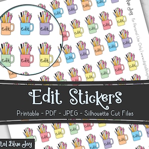 Edit Writer Printable Planner Stickers, Writing Author Novel Planning, Cut Files, Functional Stickers