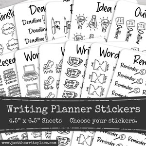 Writing Planner Stickers, Author Novel Planning, Printed Sticker Sheets, Writer Stickers, Word Count, Word Sprint, Deadline