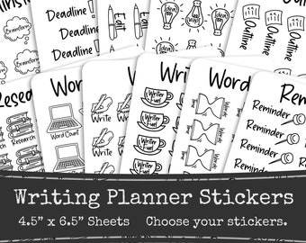 Writing Planner Stickers, Author Novel Planning, Printed Sticker Sheets, Writer Stickers, Word Count, Word Sprint, Deadline