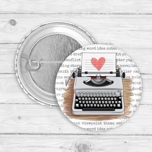 Typewriter Pinback Button or Magnet – Vintage Writer Gift, Literary Badge, Book Lover Accessory, Author Aesthetic