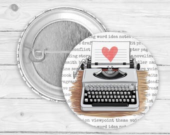 Typewriter Pinback Button or Magnet – Vintage Writer Gift, Literary Badge, Book Lover Accessory, Author Aesthetic