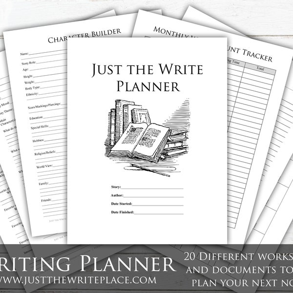 Writing Planner Digital Printable, Novel Planning Binder, NaNoWriMo, Writing Worksheets, Novel Planner, Novel Plotting, Novel Worksheets