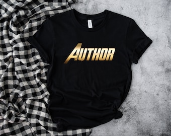 Gold Author Avenger Novelist Unisex T Shirt, Nanowrimo, Gifts for Authors, Gift Ideas for Writers, Presents for Writers, Author T Shirts