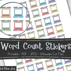 Word Count Writer Printable Planner Stickers, Writing Author Novel Planning, Cut Files, Functional Stickers