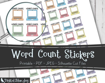 Word Count Writer Printable Planner Stickers, Writing Author Novel Planning, Cut Files, Functional Stickers