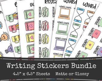 Writer Planner Stickers, Writing Author Novel Planning, Functional Stickers, Printed Sticker Sheets, Writer Sticker Bundle
