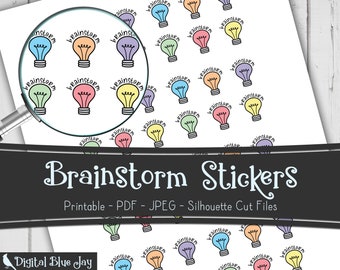 Brainstorm Writer Printable Planner Stickers, Writing Author Novel Planning, Cut Files, Functional Stickers