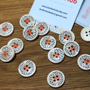 White Orange Daisy Floral Buttons: Packs of 6 buttons image 4