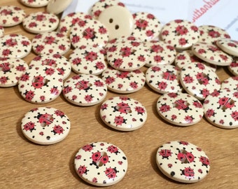 Ladybird Ladybug Wooden Buttons: Packs of 6 or 12 Buttons