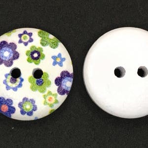 Blue Green Floral Print Wooden Buttons: Packs of 6 Buttons image 4