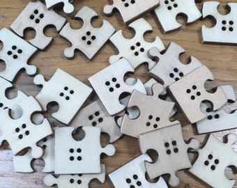 Jigsaw Puzzle Pieces Wooden Buttons: Packs of 6 or 12 buttons