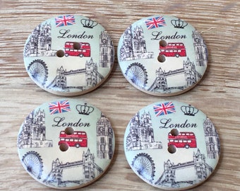 London GB UK British Wooden Buttons: Packs of 2 or 6 Buttons