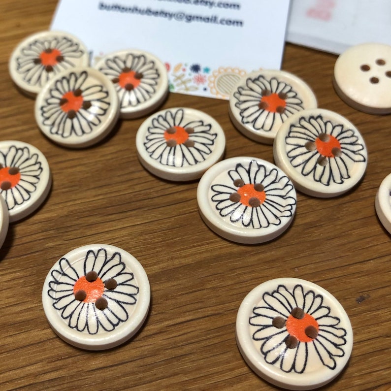 White Orange Daisy Floral Buttons: Packs of 6 buttons image 1