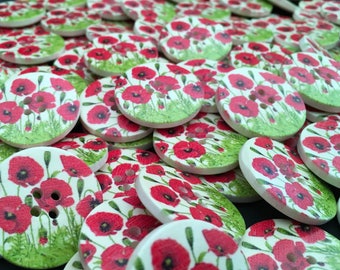 Poppy Field Large Wooden Buttons: Packs of 3, 8 or 10 buttons