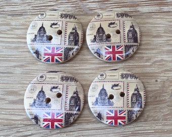 London GB UK British Wooden Buttons: Packs of 2 or 6 Buttons