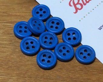 Blue Tiny Mini Wooden Buttons: Packs of 10 buttons