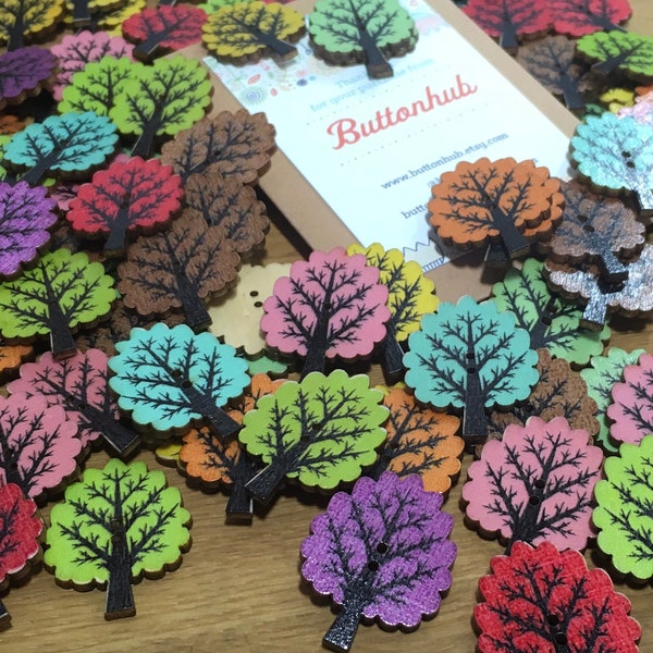 Free Delivery: Packs of 20 Tree Shaped Buttons Wooden Mixed Natural Shades Tones Colours Woodland Forest Nature Autumn Spring Summer Craft