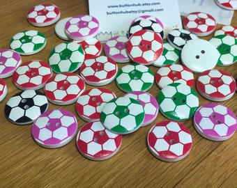 Football Soccer Buttons Assorted Colours: Packs of 12 buttons
