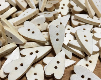 Wooden Heart Buttons: Packs of 6 or 12 buttons