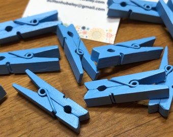 Pale Blue Wooden Sprung Pegs Clothespins: Packs of 10 pegs