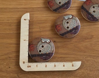 Owl Large Wooden Buttons: Packs of 2 buttons