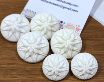 Star Design Textured Round White Shank Buttons: Pack of 6 buttons (2 sizes)