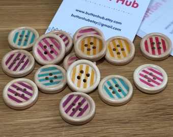 Striped Wooden Pastel Colours Buttons: Packs of 3 or 4 Buttons