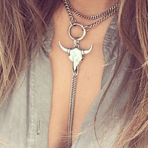 Women's Large Bull Skull Necklace | Bull Skull Jewelry | Western Necklace | Western Jewelry Gift | Cowgirl Jewelry | chunky necklace