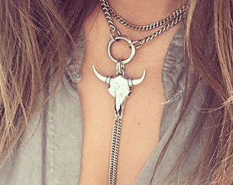 Women's Large Bull Skull Necklace | Bull Skull Jewelry | Western Necklace | Western Jewelry Gift | Cowgirl Jewelry | chunky necklace