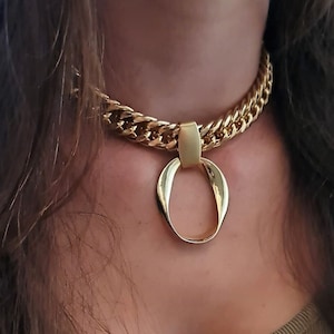 Chunky Link necklace - O ring Necklace - Thick Chain choker - Oval Hoop Choker - Gold Statement Choker Necklace - Gold chunky Necklace