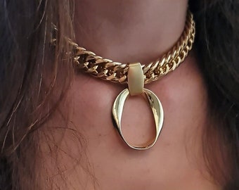 Chunky Link necklace - O ring Necklace - Thick Chain choker - Oval Hoop Choker - Gold Statement Choker Necklace - Gold chunky Necklace