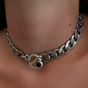 Mutige kubanische Gliederkettenhalsband, Dicker Panzerkettenkragen, Grunge, Punk, Rock Halskette, Gothic Schmuck, Geschenk Freundin