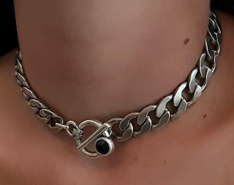 Ras de cou audacieux avec chaîne à maillons cubains, collier gourmette épais, grunge, punk, collier rock, bijoux gothiques, cadeau petite amie