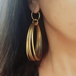 Brincos de argola grandes e robustos em ouro - Tamanho grande - Brincos marcantes para mulheres