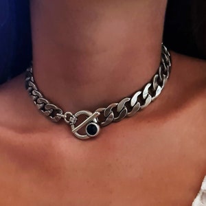 Toggle clasp necklace, Silver T Necklace, Heavy Silver Chain, statement chain necklace, Curb Chain Necklace, Thick chain necklace