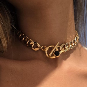Chaîne à maillons cubains Miami en or 14 carats - Collier ras de cou à maillons gourmette épais - Collier cubain gourmette audacieux, bijoux emo, collier punk, bijoux grunge