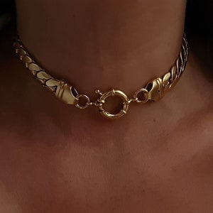 Gold Chain Choker, Chunky Choker Necklace, Thick Snake Necklace, Bold Chain Choker, flat chain necklace, Gold Chain Collar, Gift for wife