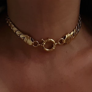 Gold Chain Choker, Chunky Choker Necklace, Thick Snake Necklace, Bold Chain Choker, flat chain necklace, Gold Chain Collar, Gift for wife image 1