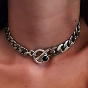 Silver Chunky Link Necklace, Toggle Clasp Necklace, Statement Choker necklace, Bold Crub Chain Necklace, Thick Edgy Necklace